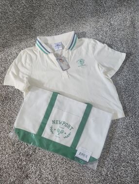Newport Cream Polo with Green Trim and Tennis Logo